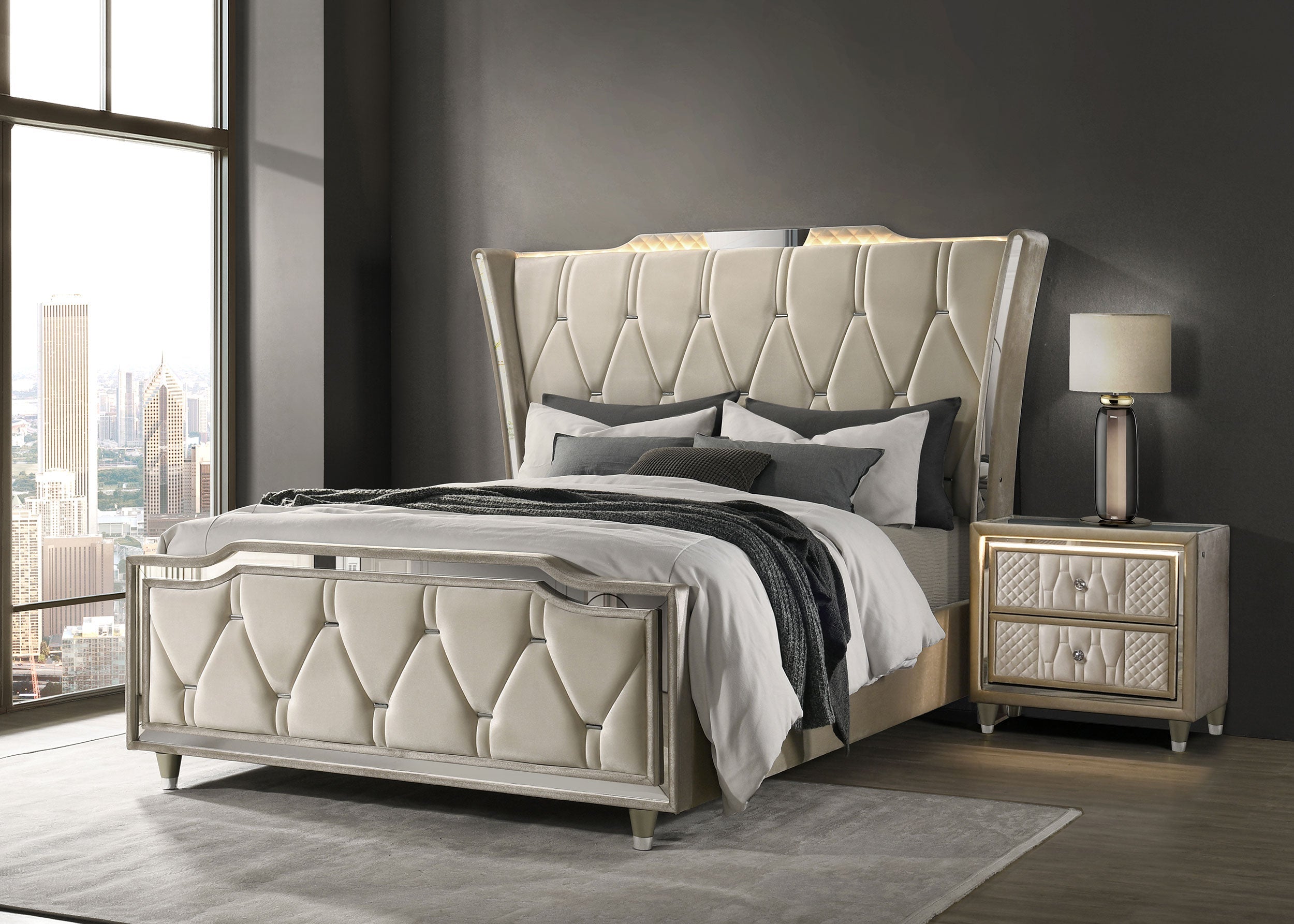 Lorient Wingback Bed with LED Lighting