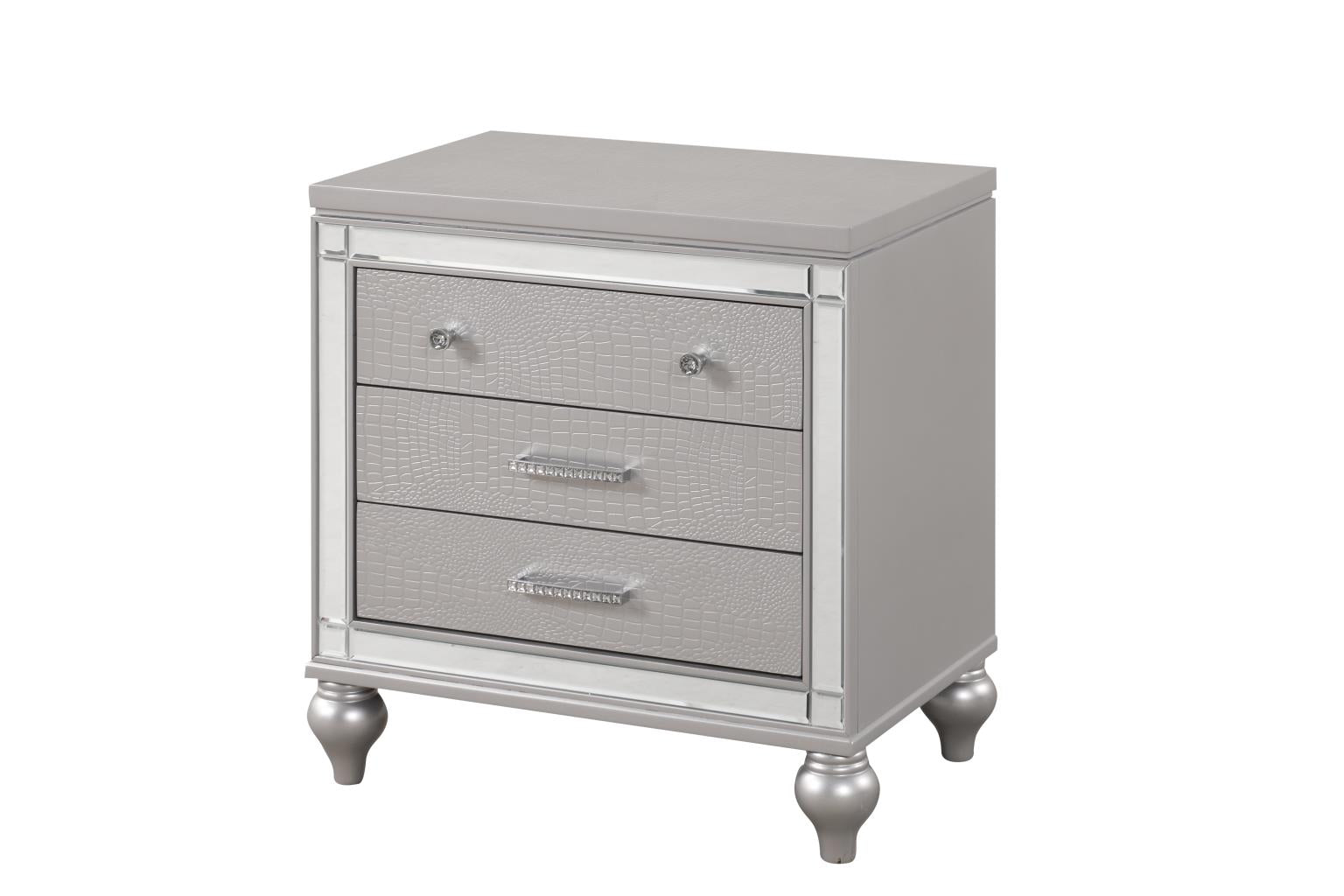 Emma Silver Queen Bed, Dresser, Mirror & Nightstand